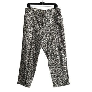 Talbots Pants Womens 14 Beige Black Floral Linen Blend Curvy Cropped Beach